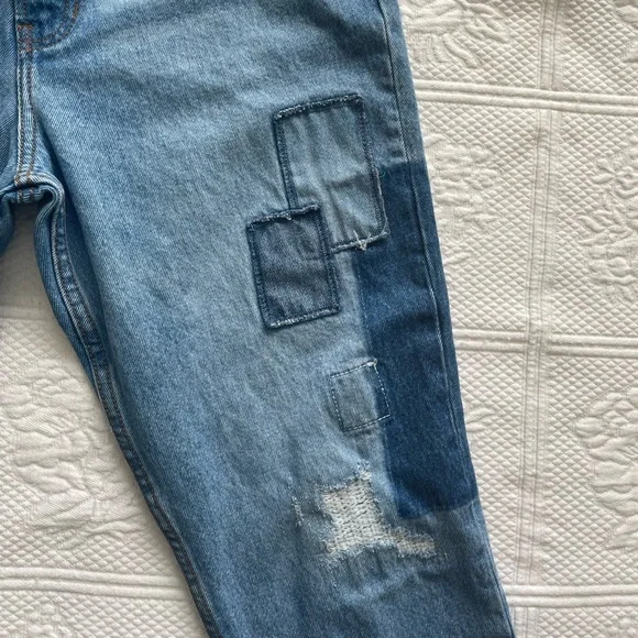 Urban Outfitters BDG Dad Slim Taper Fit Jean Medium Wash Patchwork Denim 33 - Picture 5 of 16